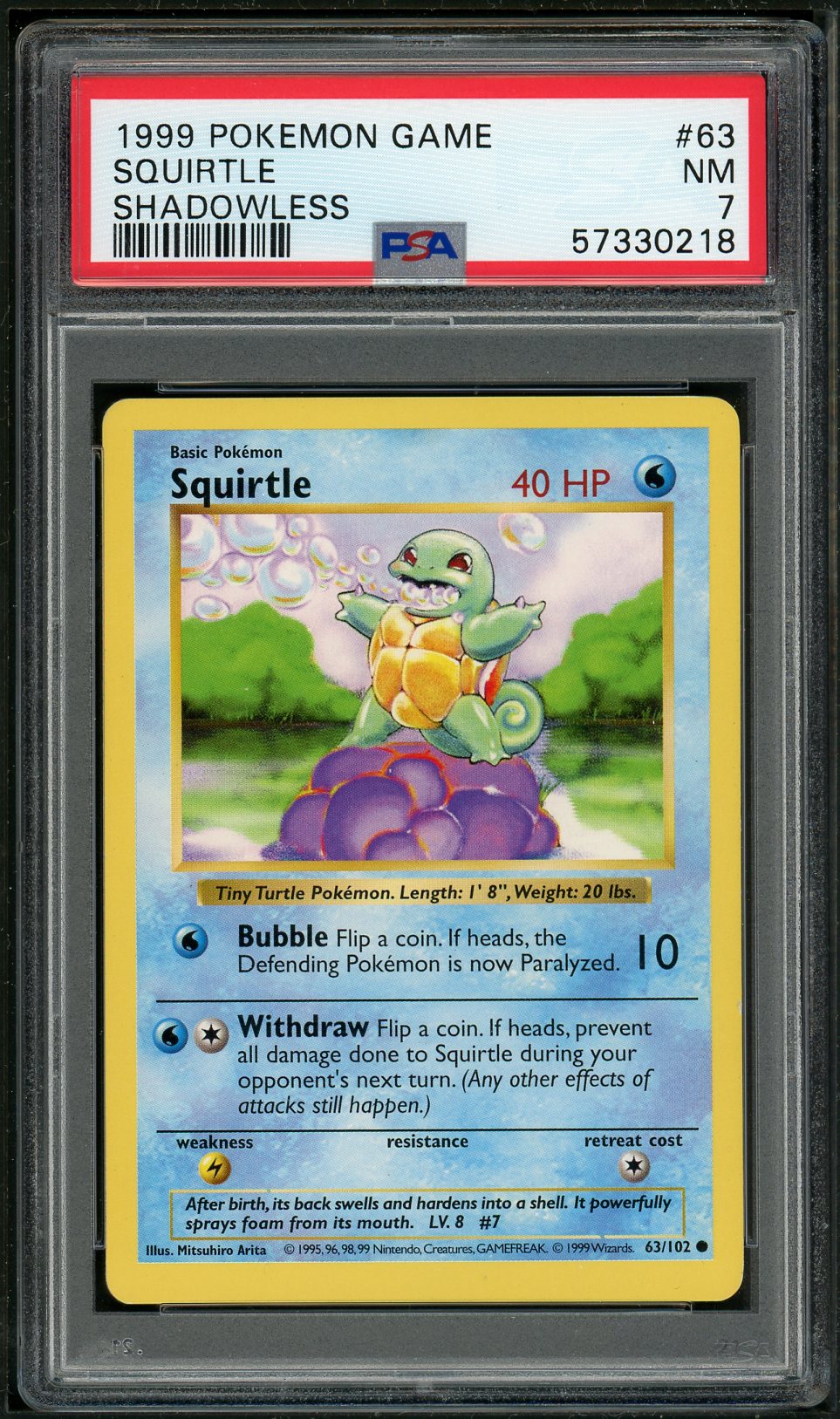 PSA (NM 7) Squirtle (Shadowless) #63 - Pokemon Game (#57330218) - Image 1