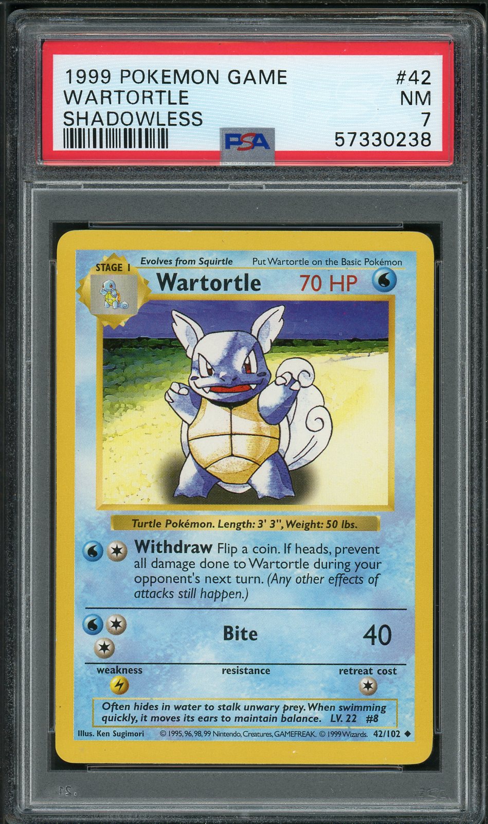 PSA (NM 7) Wartortle (Shadowless) #42 - Pokemon Game (#57330238) - Image 1