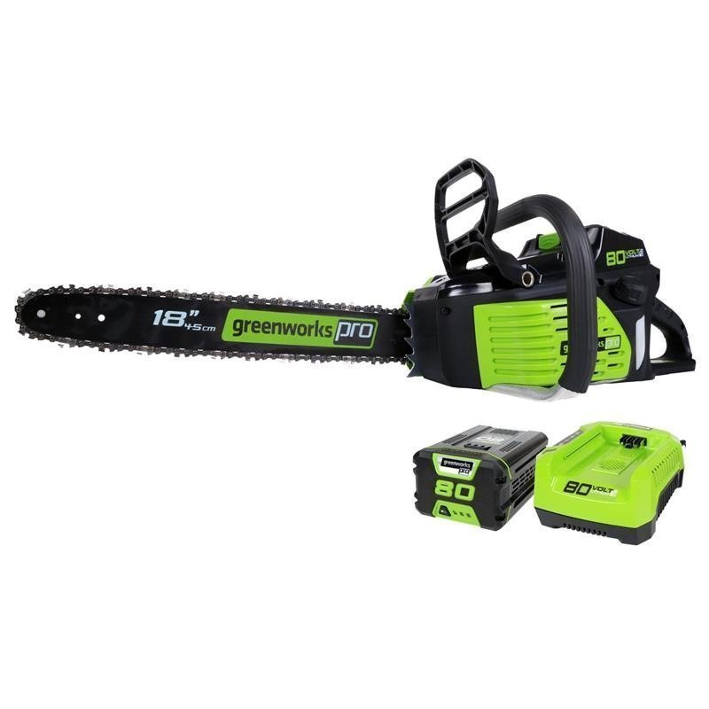 Greenworks 2000002 80V 18-Inch Cordless Chainsaw Kit - 2Ah Battery and Charger - Image 1